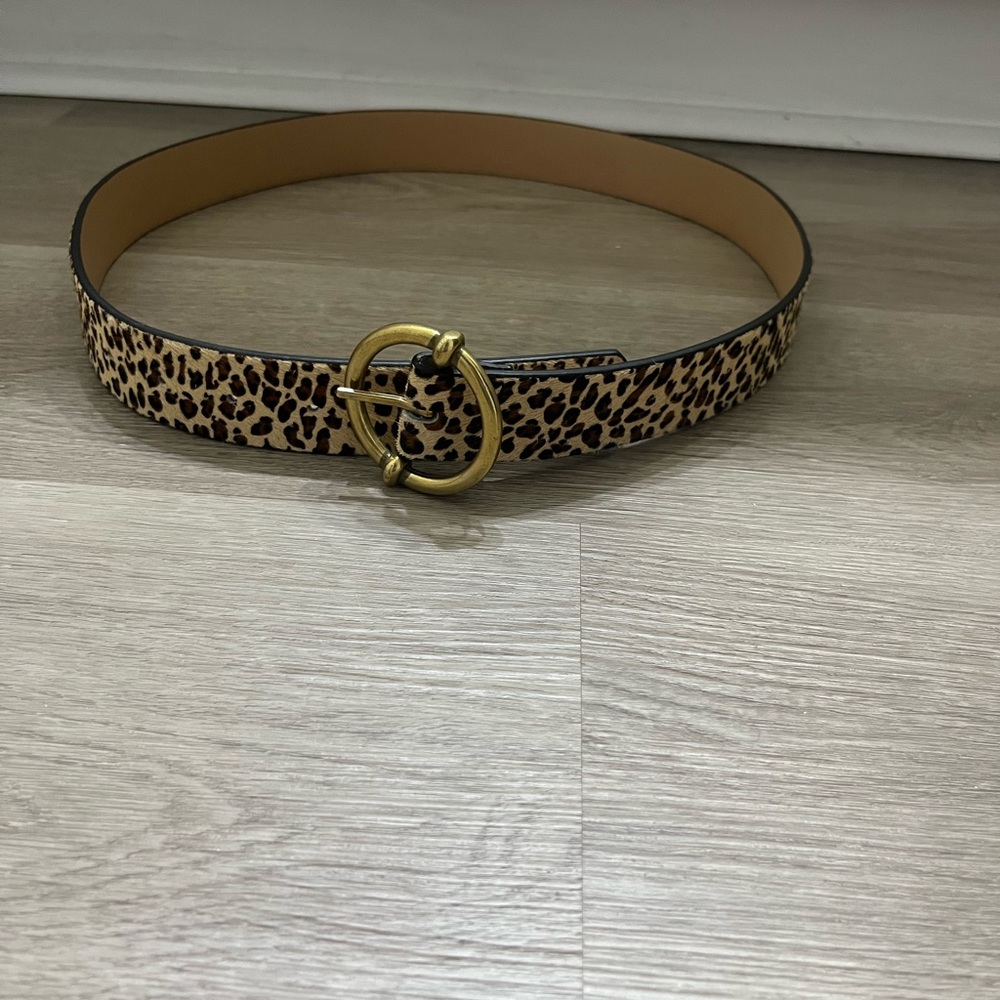 Leopard Print Belt with Gold Buckle
